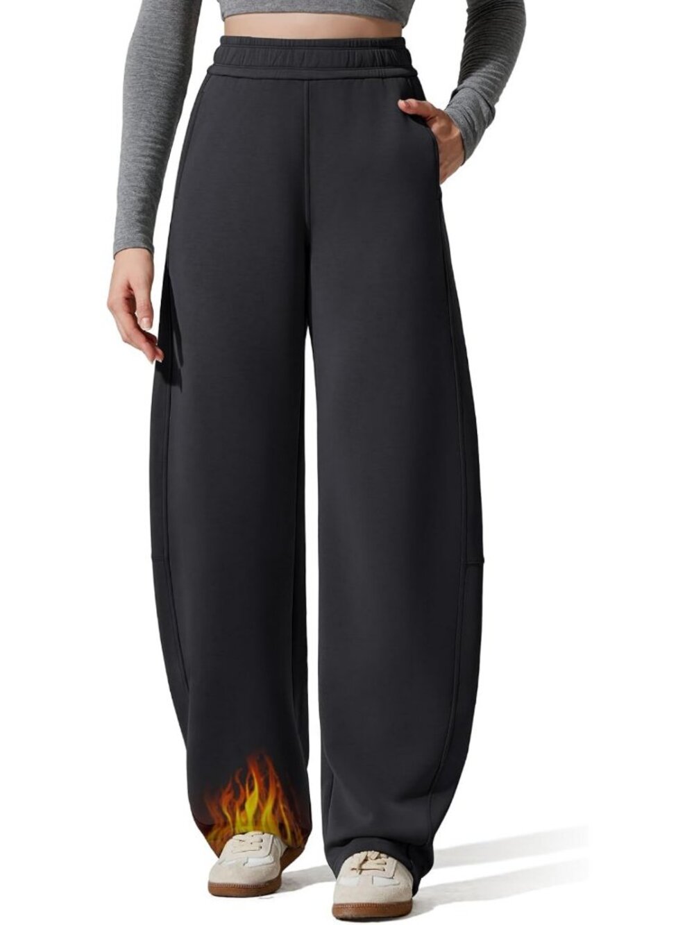 Cozy Fleece Lined Wide Leg Baggy Sweatpants for Women with Pockets - Casual